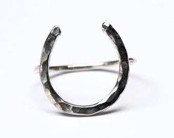 Large Lucky Horseshoe Ring Silver Horseshoe Ring Gold Horseshoe Ring Equestrian Jewelry