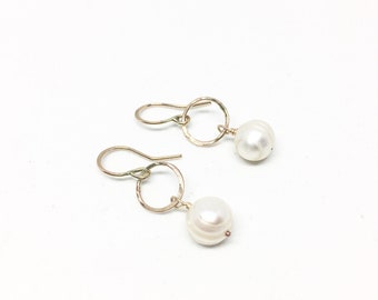Freshwater Pearl Drop Earrings - 8mm White Freshwater Pearl Drops in Yellow Gold Fill