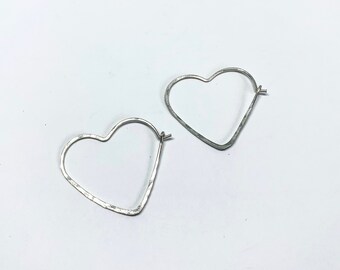 Heart Hoops - 1 inch Heart Hoops - Small Heart Hoops - Rustic Heart Hoops - Heart Shaped Hoop Earrings