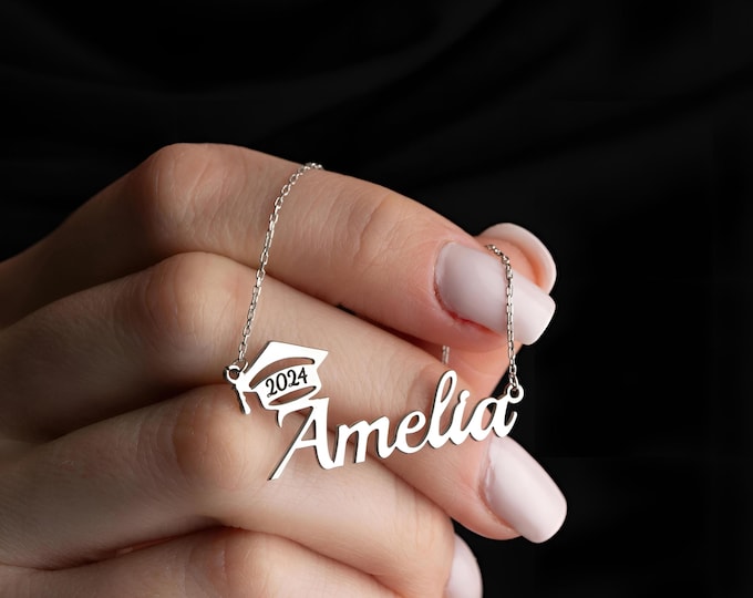 Personalized Graduation Necklace 2026 • Sterling Silver Grad Cap Necklace • High School Graduation Gift • Custom Bachelor Cap Necklace