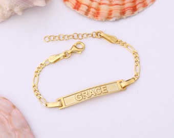 14k Gold Plated Personalized Baby Bracelet: Custom Baby Name ID Bracelet, Baby Jewelry, Baby Girl or Boy Gift,Baptism Gift,Baby Shower Gift