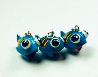 Smiling Flounder Fish Pendant in Blue and Yellow ... Sold Individually