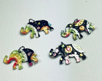 Hammered Aluminum Elephant Charm with Mod Circle Print ... Sold Individually