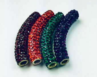 Crystal Studded Tube Slides For Necklaces ... Available in Dark Green ... Crimson Red ... Purple ... Bright Red .... Sold Individually