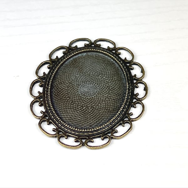Large Antiqued Brass Curlicue Frame for Cameos and Cabochons