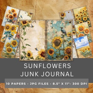 Sunflowers Junk Journal Pages, Sunflowers Junk Journal Paper, Sunflowers Scrapbook paper, Vintage Sunflowers, Collage Sheet, Shabby Chic