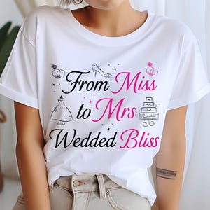 ミスからミセスへ シャツ ブライド・トゥ・ビーTシャツ、婚約Tシャツ、婚約パーティー衣装、ブライダルシャワーギフト、新婚シャツ
