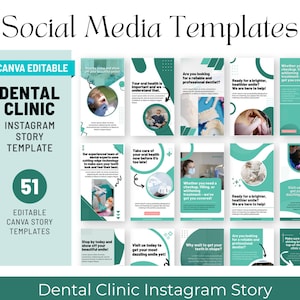 Dental Instagram Story Templates: Clinic Social Media (Canva Editable, Digital Download)
