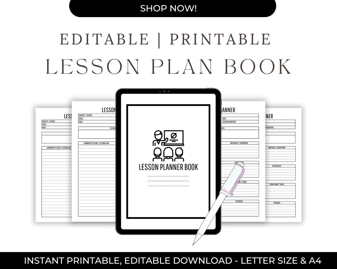 Printable Lesson Planner Book: Editable Canva Template (digital ...