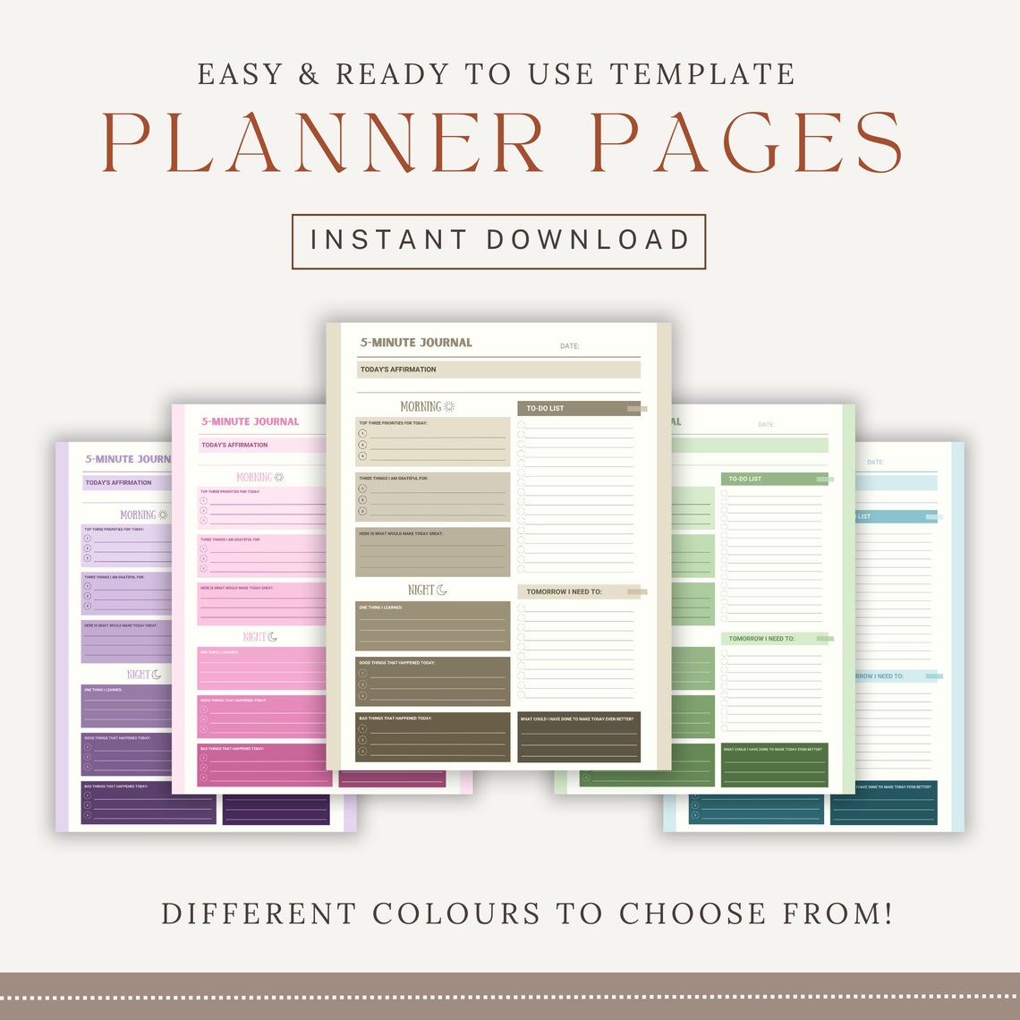 Quick & Easy 5minute Journal Digital Template for Daily Reflection