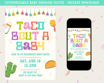 TACO BOUT A BABY Editable Shower Invitation, Custom Fiesta Baby Shower Invite, Personalized Canva Template, Gender-Neutral Digital Download