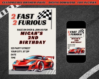 2 FAST 2 FURIOUS 2nd Birthday Invite, Personalized Birthday Boy Invite, 2nd Birthday Custom Party Invitation, Two Fast, Race Car Theme