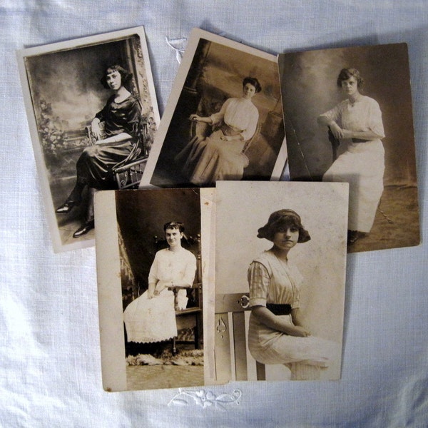 Five Turn of the Century Women Seated RPPCs 1904 to 1914