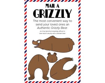 Mail a Bear Postcards, Cut-Out Grizzly Bear Postcard Set (8 Pack)