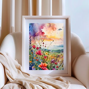 Wild Flower Wall Art | Digital Print Floral Home Decor | Flower Poster Watercolour Wall Art | 18x24 in to 6x8 in