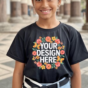 Black Bella Canvas 3001,Blank Folded T-Shirt Mockup,Childrens Thsirt Mockup