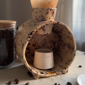 Ceramic Pour Over Coffee Maker Set – 15oz V-Shape Dripper & Carafe With Annular Texture, Handmade & Lead-Free