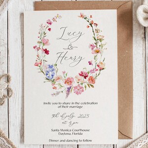 Invitaciones de boda personalizadas de 5 x 7 Tarjetas de boda con flores de acuarela de lujo Invitaciones de boda Hermosas invitaciones de boda Boho Rustic Yute Cordel Kraft Sobre