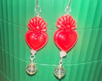 Ceramic Red Sacred Heart Earrings