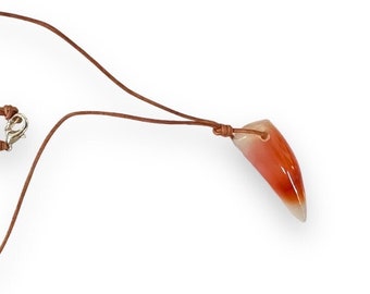 Carnelian Horn Necklace on black leather