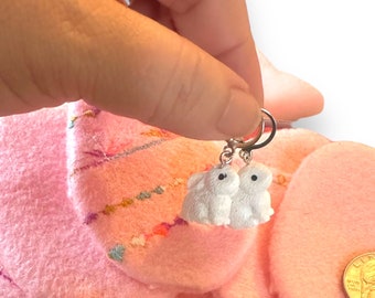 White Bunnies on Hoops Earrings