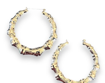 Sparkling Silver Bamboo Hoops