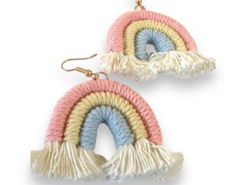 Pastel Rainbow Macrame Earrings