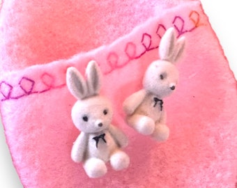 Flocked Bunny Rabbit Earrings