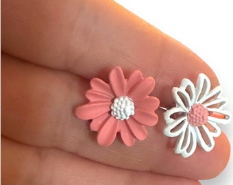 Enamel Pink Daisy Earrings