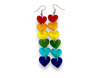 Rainbow  Heart Dangle Earrings