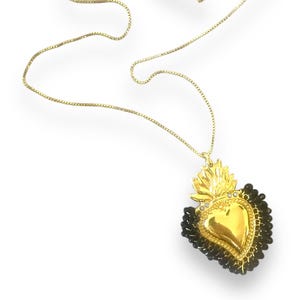Gold Sacred Heart Necklace In Onyx
