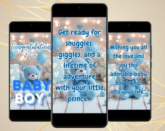 Animated Baby Boy Congratulations eCard It's a Boy Digital Video Greeting Card with Music Mobile Friendly Virtual Card for New Parents