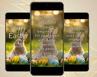 Easter Animated Digital Video Greeting Card with Music Virtual Happy Easter E-Card Pascha Mobile E-Card Free Editable Canva Template