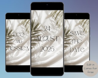 Save the Date Animated Wedding Invitation Template Editable in Canva Simple Minimalist Aesthetic Digital Video Wedding Mobile Invitation