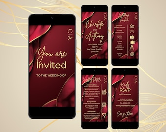 Burgundy Wedding Video Invitation Template Animated Maroon Wedding Virtual Invitation Editable Template Digital Mobile Wedding Invitation
