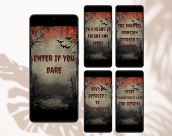 Halloween Party Video Invitation Animated Spooky Invitation Template Editable in Canva Creepy Last Minute Virtual Haunted Video Invitation