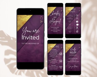 Purple and Gold Virtual Wedding Invitation, Elegant Wedding Video Invitation Template, Personalized Animated Invitation Lavender Lilac Mauve