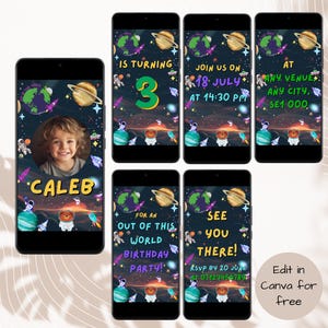 Outer Space Birthday Video Invitation Template Animated Space Astronaut Birthday Invitation Editable Planet Stars  Digital Mobile Invitation