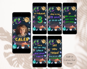 Outer Space Birthday Video Invitation Template Animated Space Astronaut Birthday Invitation Editable Planet Stars  Digital Mobile Invitation