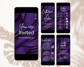 Purple Wedding Invitation Video with RSVP Violet Virtual Wedding Invitation Digital Animated Template Editable in Canva
