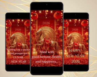 Lunar New Year Digital Video Greeting Card Chinese New Year 2026 Animated eCard Year of the Horse Instant Download with Free Canva Template