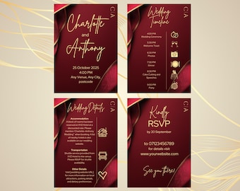 Maroon Wedding Invitation Printable Template Editable in Canva for Easy Customisation Burgundy Wine Red Elegant Modern Wedding Invitation