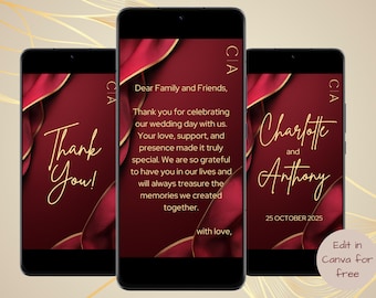 Electronic Thank you Digital Card Customisable Template Burgundy Maroon Animated Thank You Video Greeting Card with Music Thank you Ecard