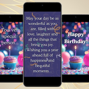 Happy Birthday Animated Electronic Digital Card Birthday Video Mobile Greeting Card Instant Download Free Canva Editable Template with Music