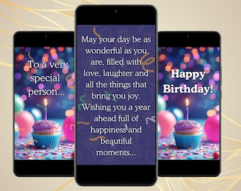 Happy Birthday Animated Electronic Digital Card Birthday Video Mobile Greeting Card Instant Download Free Canva Editable Template with Music