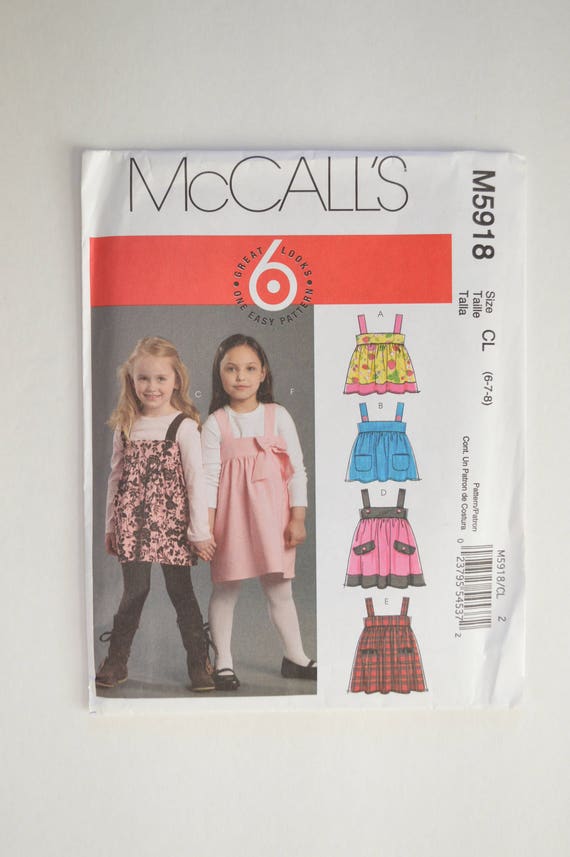 2000s UNCUT Simplicity Sewing Pattern 2157 Childrens Girls Sleeveless Short Long Sleeves Dress Jumper Yoke Vest Size 12,1,2,3