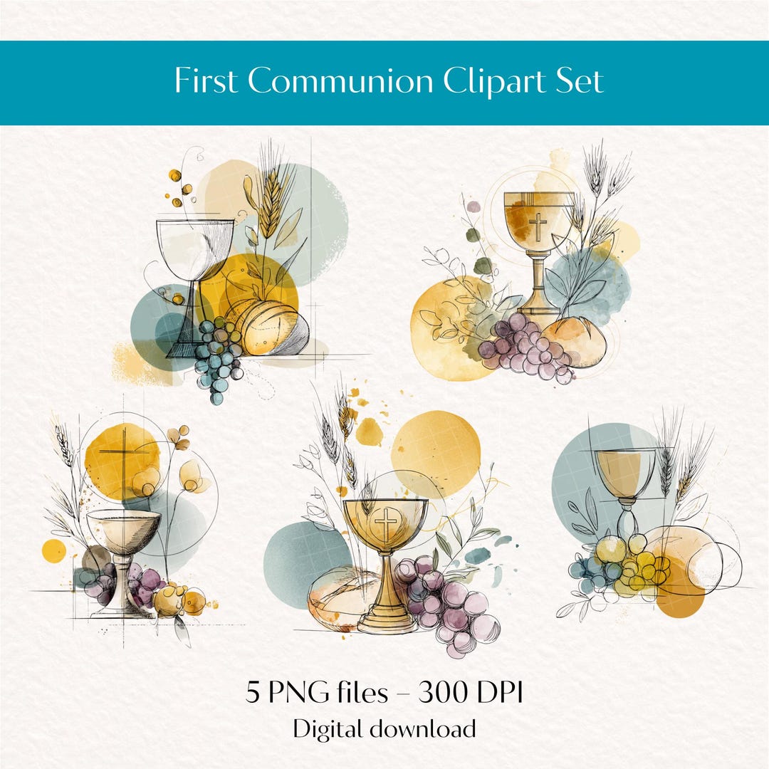 First Communion Clipart Set – Minimalist Watercolor Eucharistic Designs ...