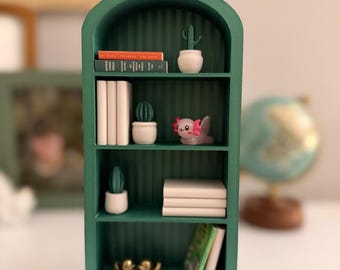 Miniature Bookshelf Kit | Cozy, Mini Book Nook Shelf with Books, Ladder, and Plants