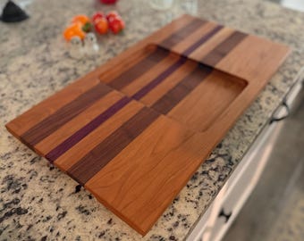 The Two Thirds Serving Tray in Walnut and Cherry with Purpleheart