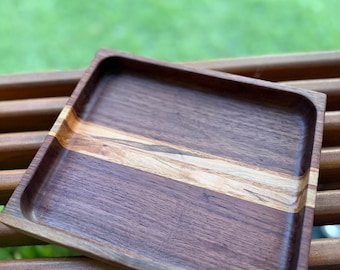 Handmade Walnut Valet Tray | Wooden Catchall Dish | Desk Organizer | Entryway Tray